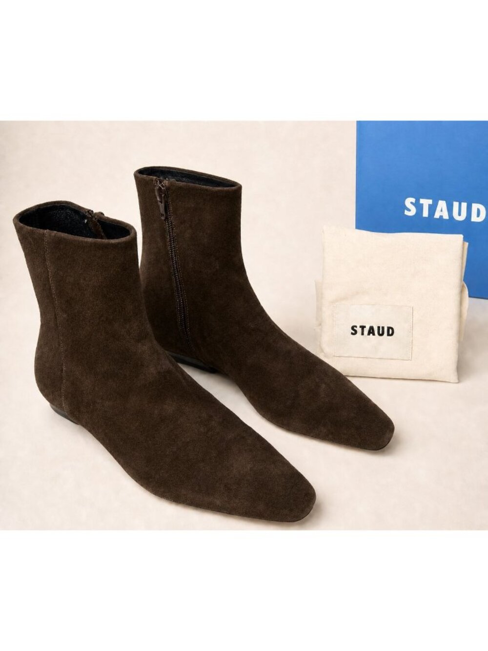 STAUD Dark Brown Suede Ankle Booties